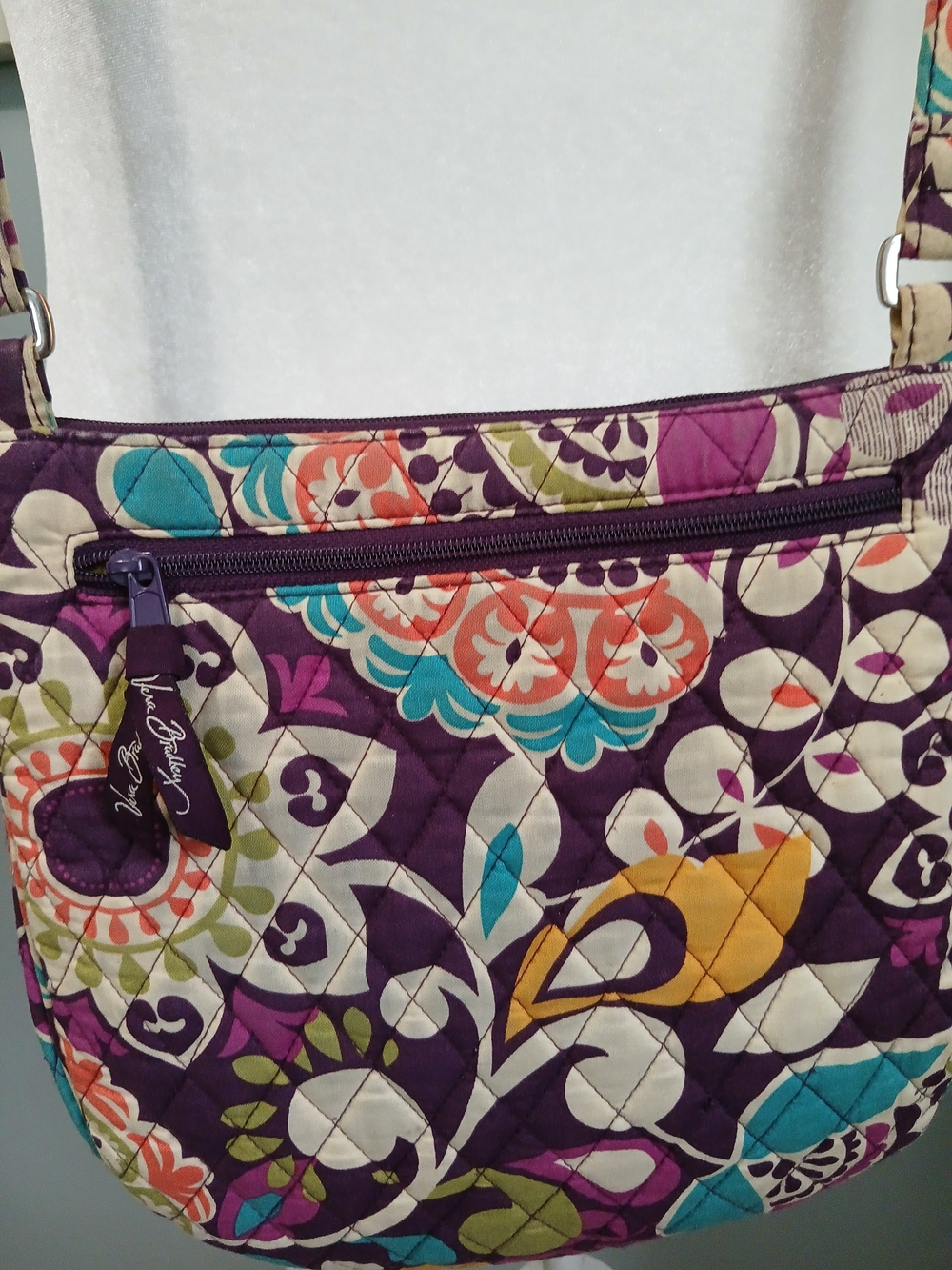 Vera Bradley Purple Quilted Floral Shoulder Bag with Teal & Orange Accents